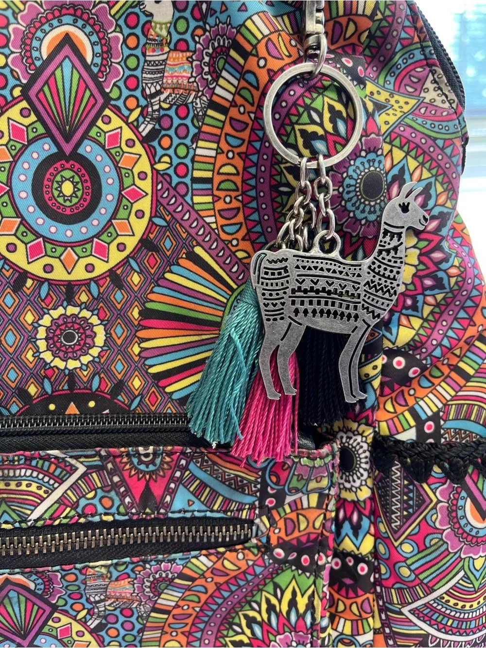 Sakroots Colorful Mandala Print Backpack Travel Daypack Llama Charm
